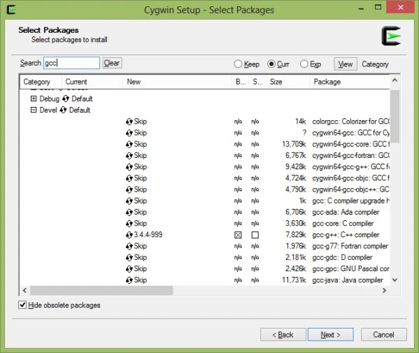 Sélection paquets Cygwin